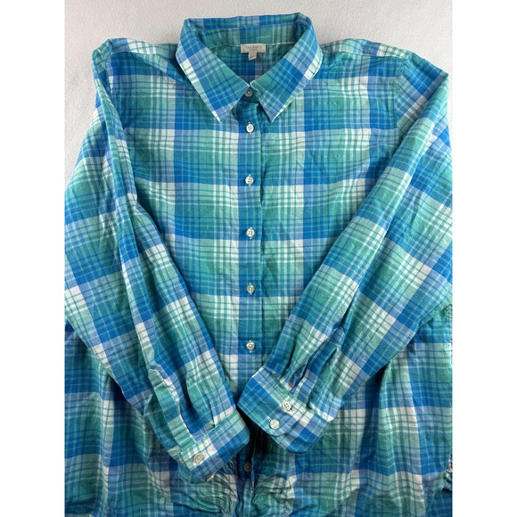 Talbots Tops - Talbots Plus Size 2X Plaid Button Down Shirt Blue Green Gold Sparkle Long Sleeve